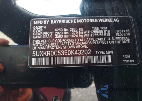 2014 BMW X5 xDrive35I из США, поврежденный, VIN 5UXKR0C53E0K43202
